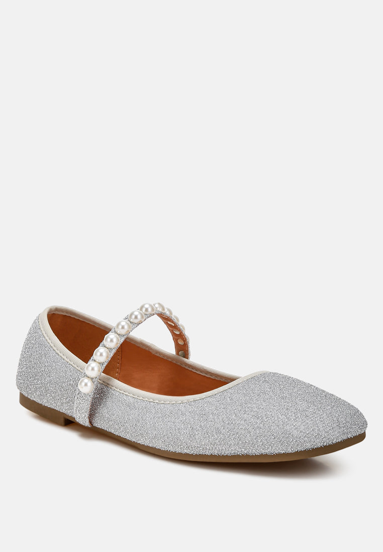 Corphee Pearl Strapped Glitter Ballerinas-1