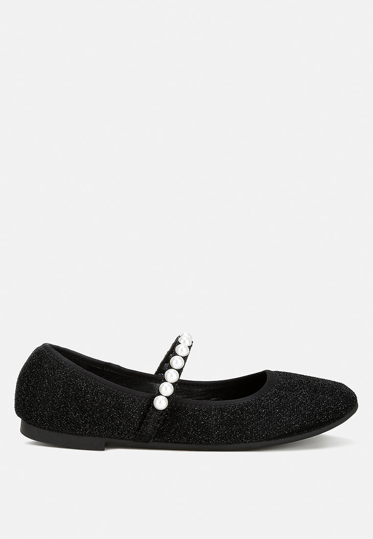 Corphee Pearl Strapped Glitter Ballerinas-5