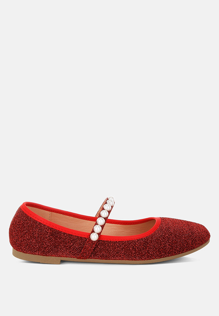 Corphee Pearl Strapped Glitter Ballerinas-7