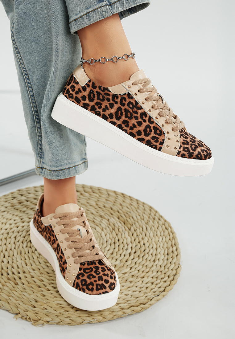 Flippin Studded Leopard Print Chunky Sneakers-1