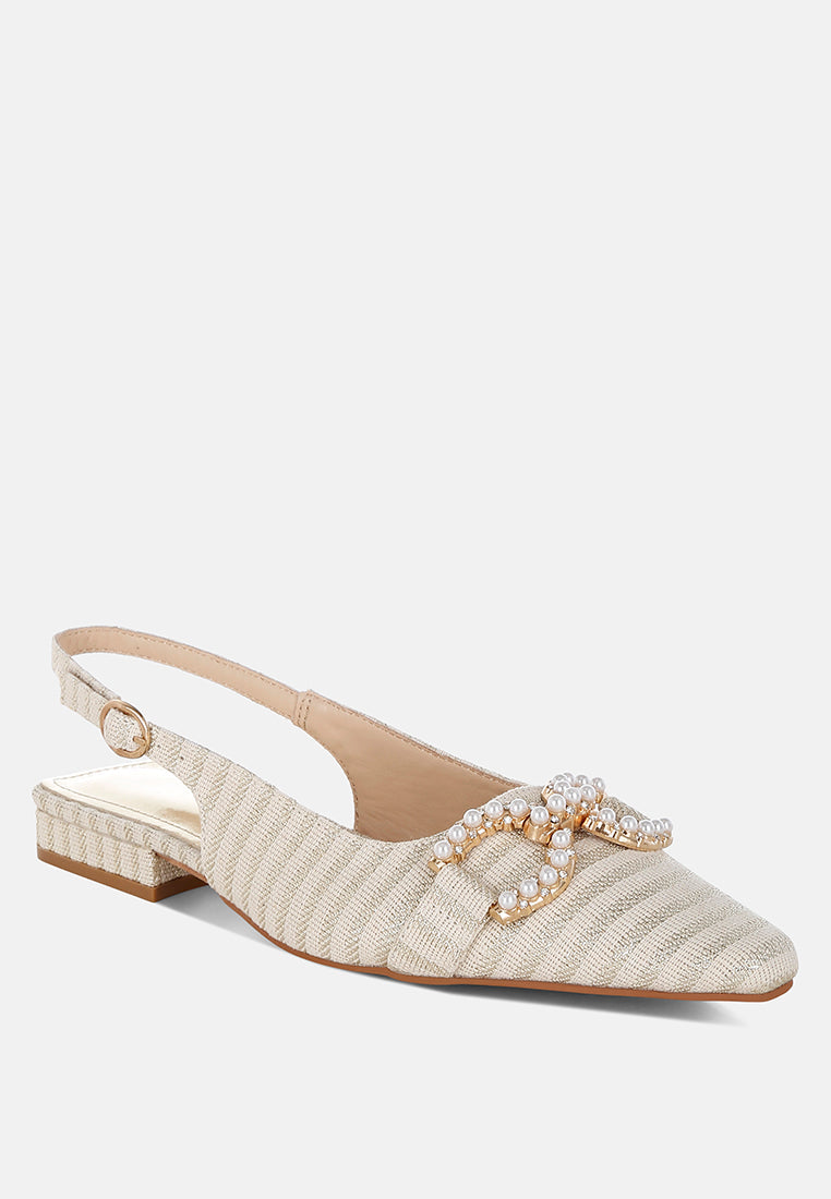 Crina Pearl-Detailed Horsebit Woven Flats-1