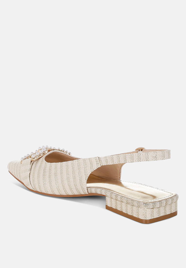 Crina Pearl-Detailed Horsebit Woven Flats-2
