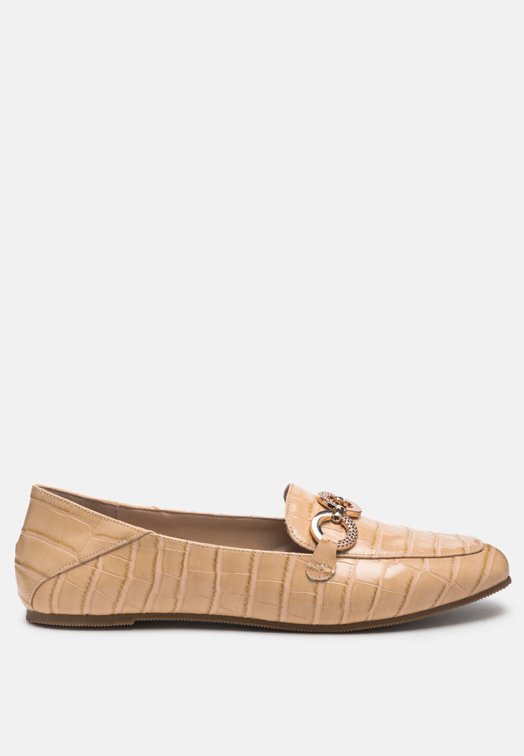 Wibele Croc Textured Metal Show Detail Loafers-5