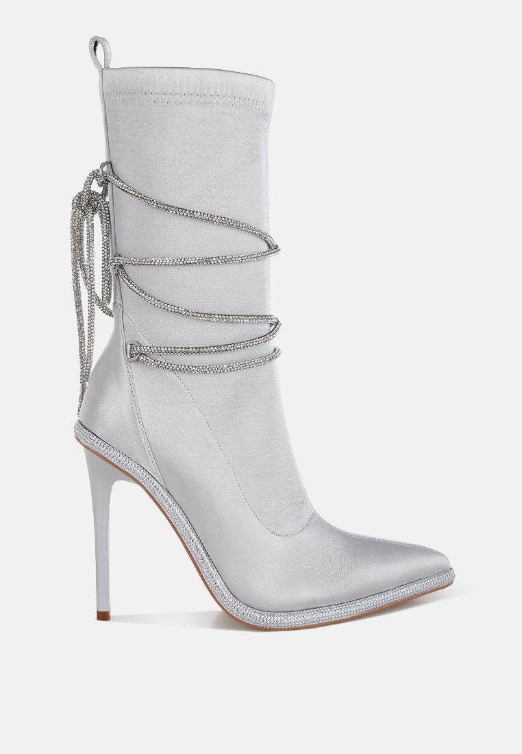 Dacia Rhinestones Strap Satin Calf Boots-0