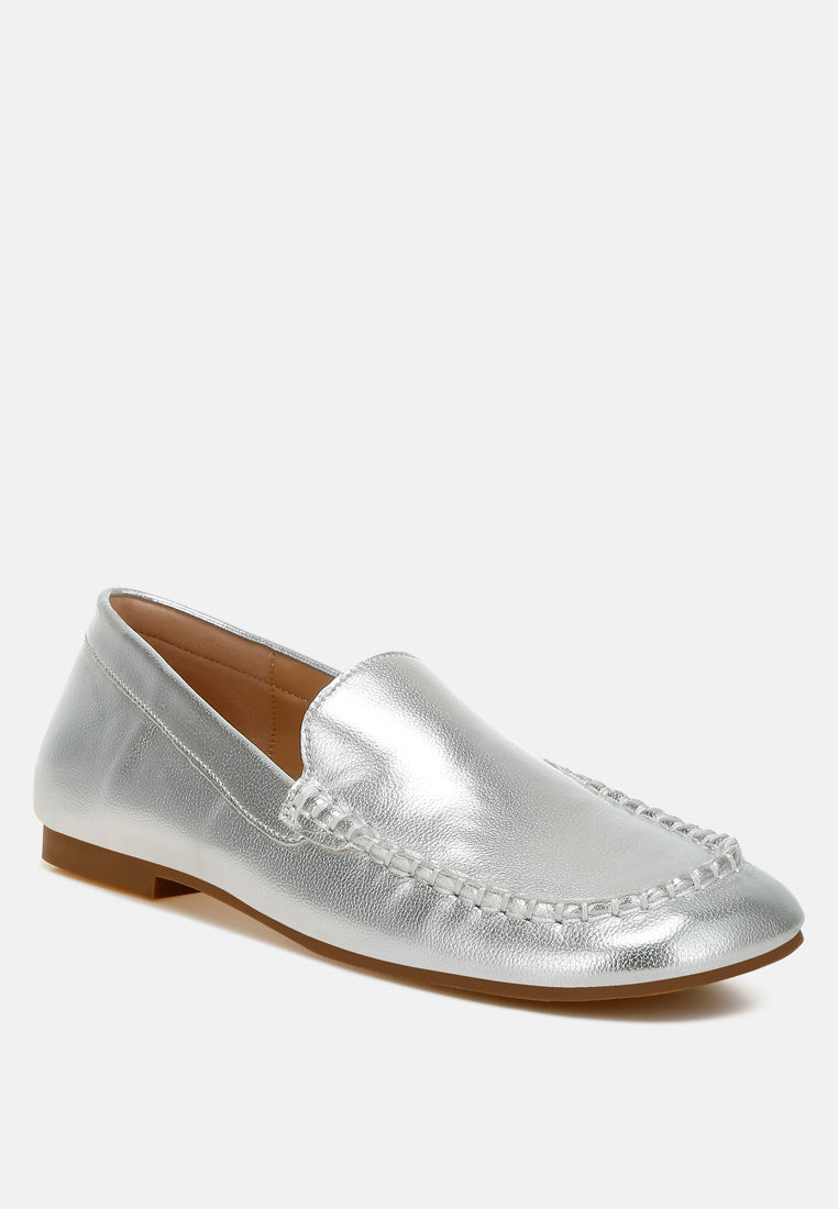 Dama Metallic Pleather Loafers-1