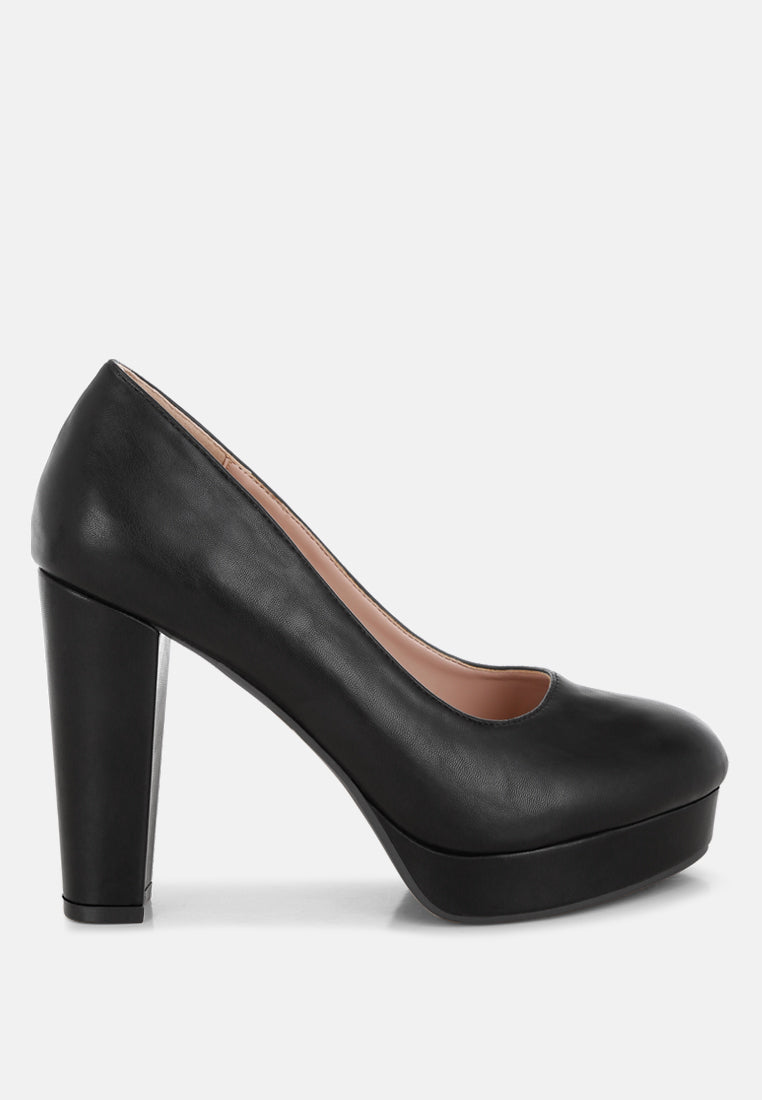Damsor Faux Leather Block Heel Pumps-5