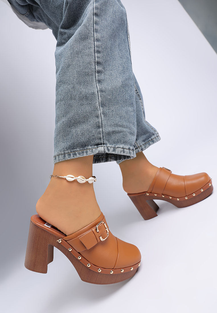Septim Genuine Leather Studded Clog Heels-1