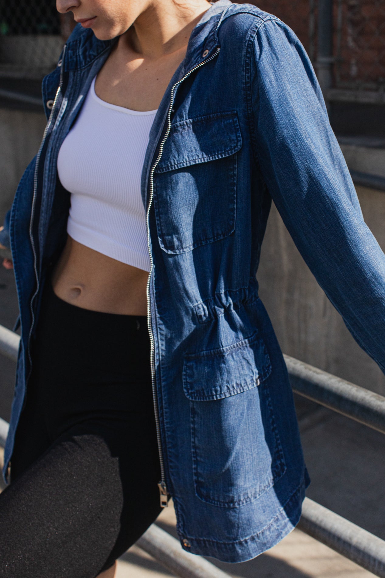 Hooded Chambray Utility  Denim Jacket-1