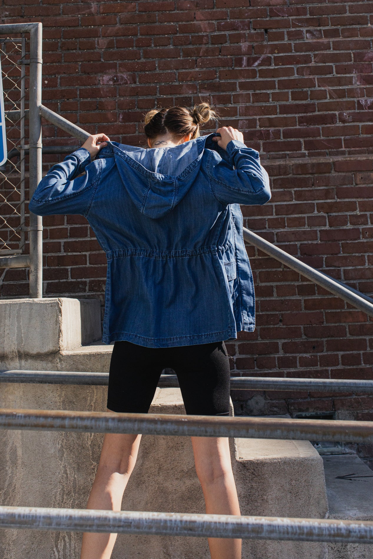 Hooded Chambray Utility  Denim Jacket-2