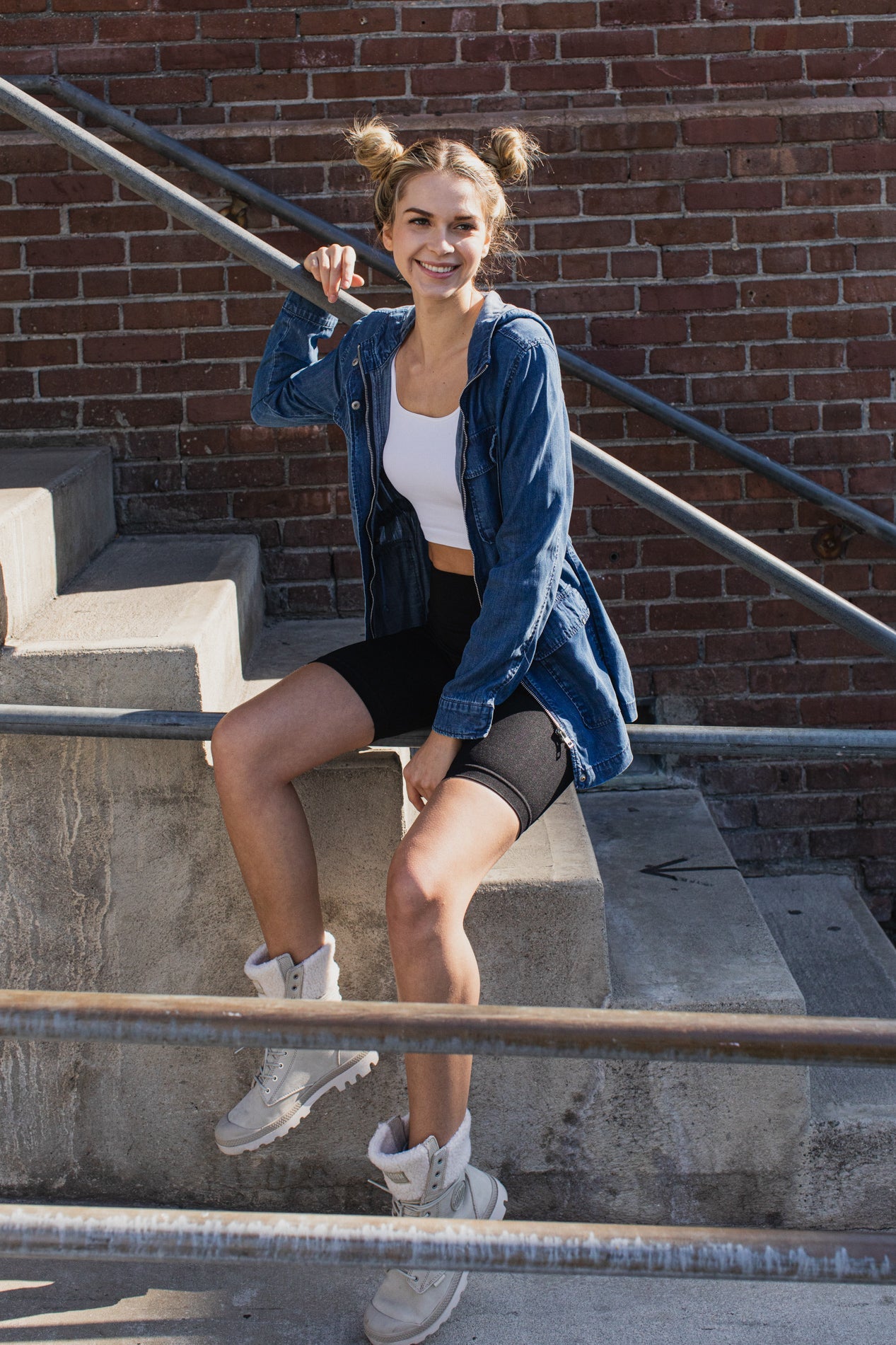 Hooded Chambray Utility  Denim Jacket-0