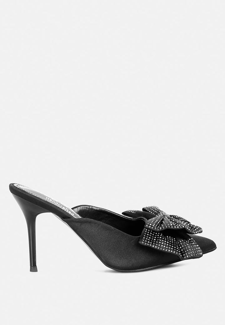 Elisda Blue Diamante Bow Heeled Mules-7