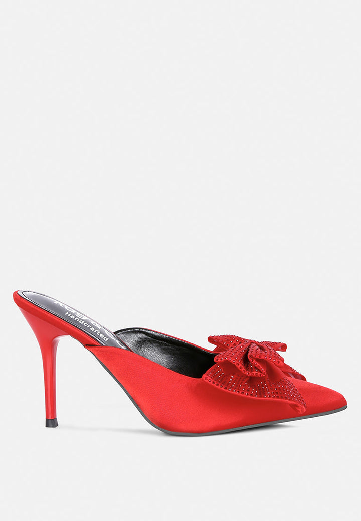 Elisda Blue Diamante Bow Heeled Mules-0