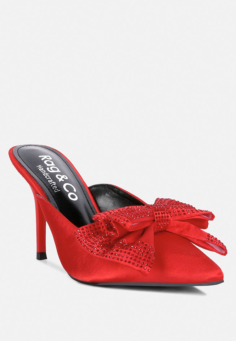 Elisda Blue Diamante Bow Heeled Mules-1