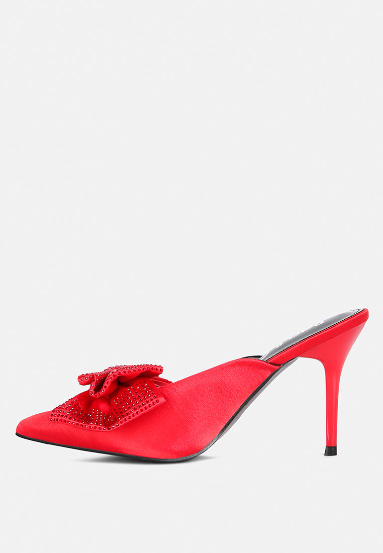 Elisda Blue Diamante Bow Heeled Mules-3