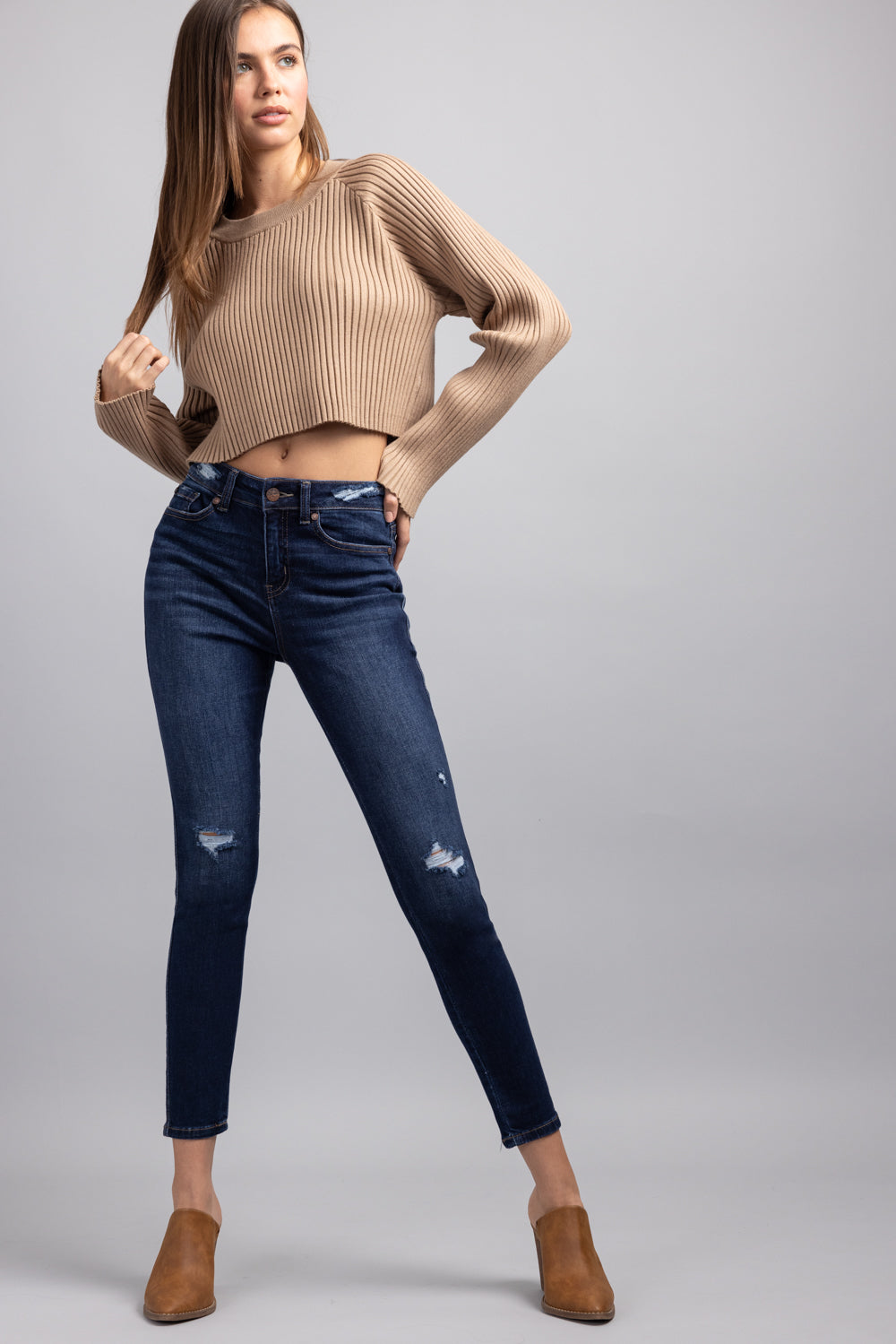 High Rise Destructed Skinny Jeans-3