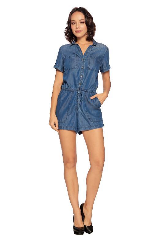Short Sleeve Chambray Utility Romper-1