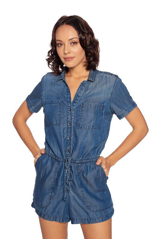 Short Sleeve Chambray Utility Romper-0