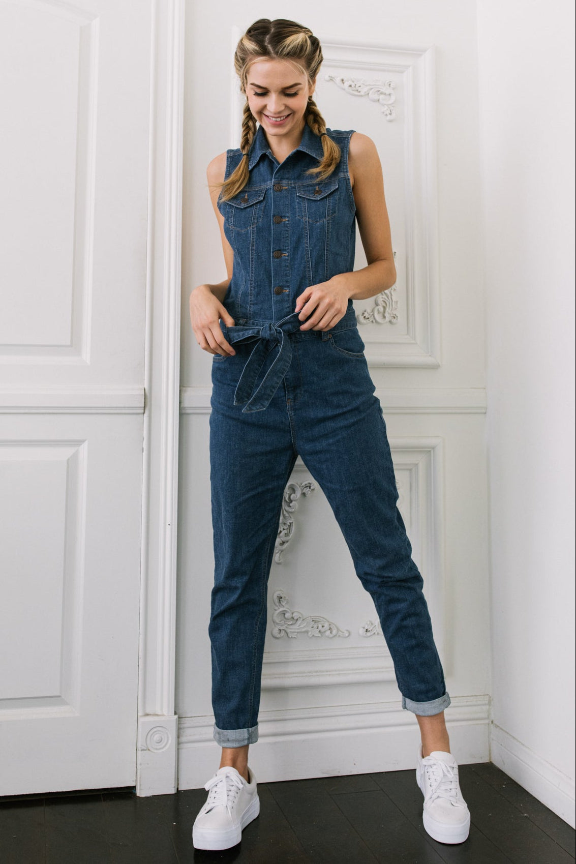 Sleeveless Denim Jumpsuit-0
