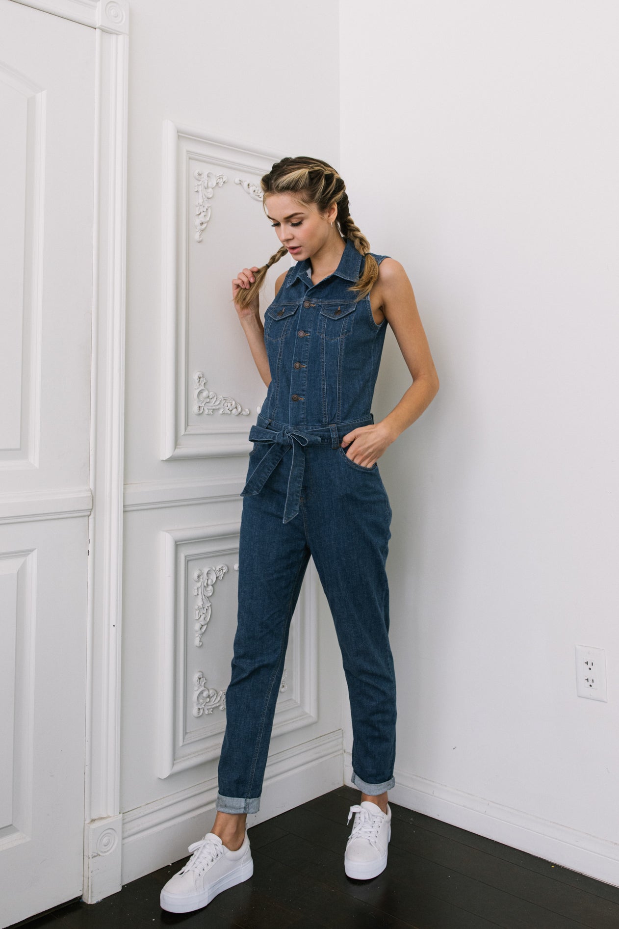Sleeveless Denim Jumpsuit-4