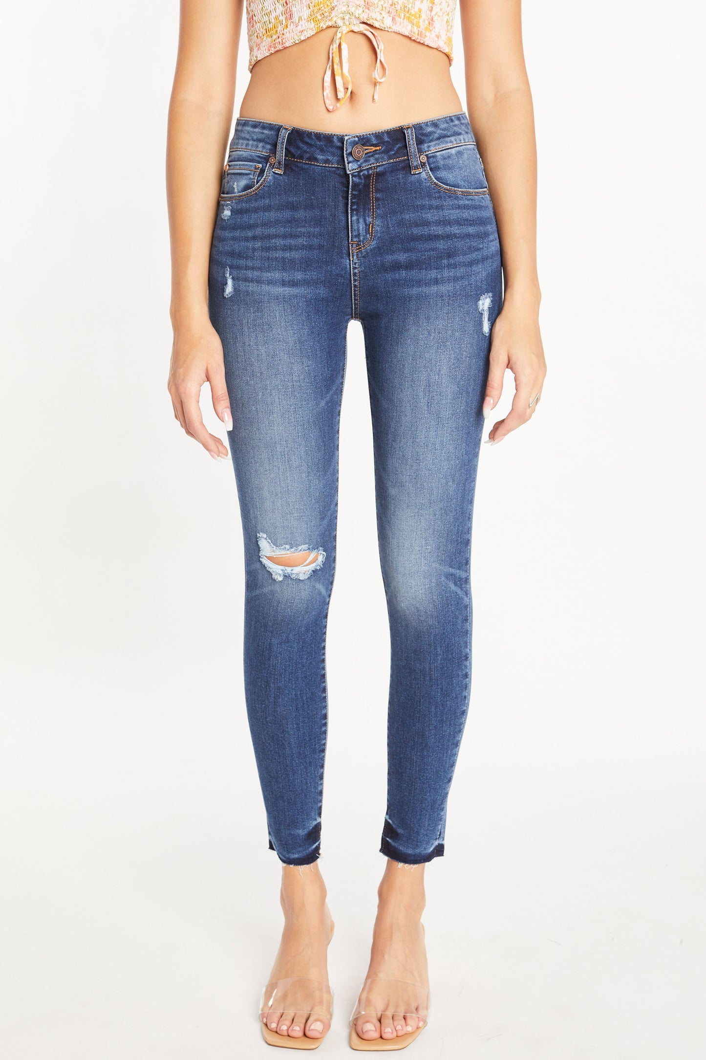 Mid Rise 5 Pocket Ankle Skinny Jeans-0
