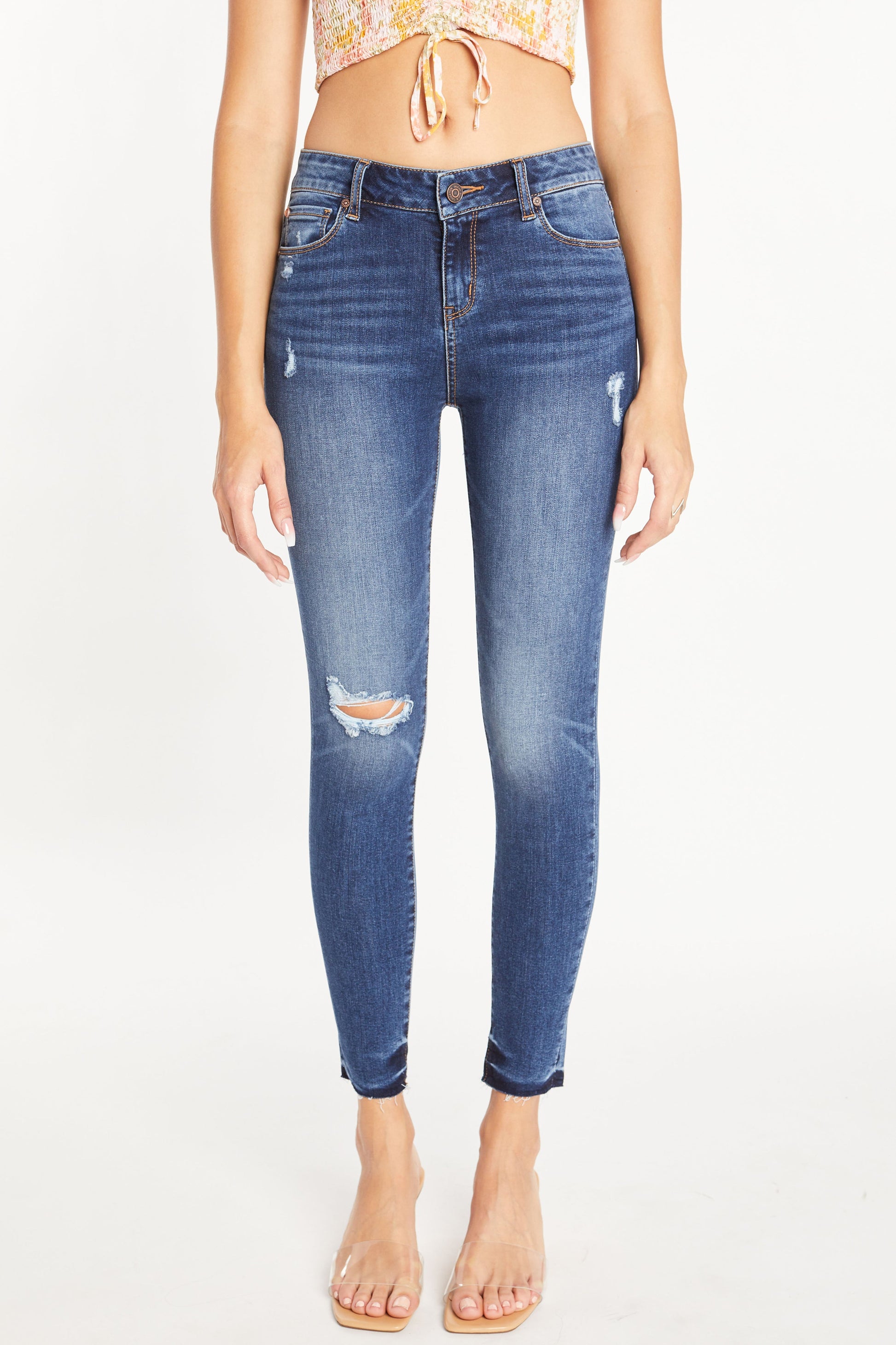 Mid Rise 5 Pocket Ankle Skinny Jeans-0