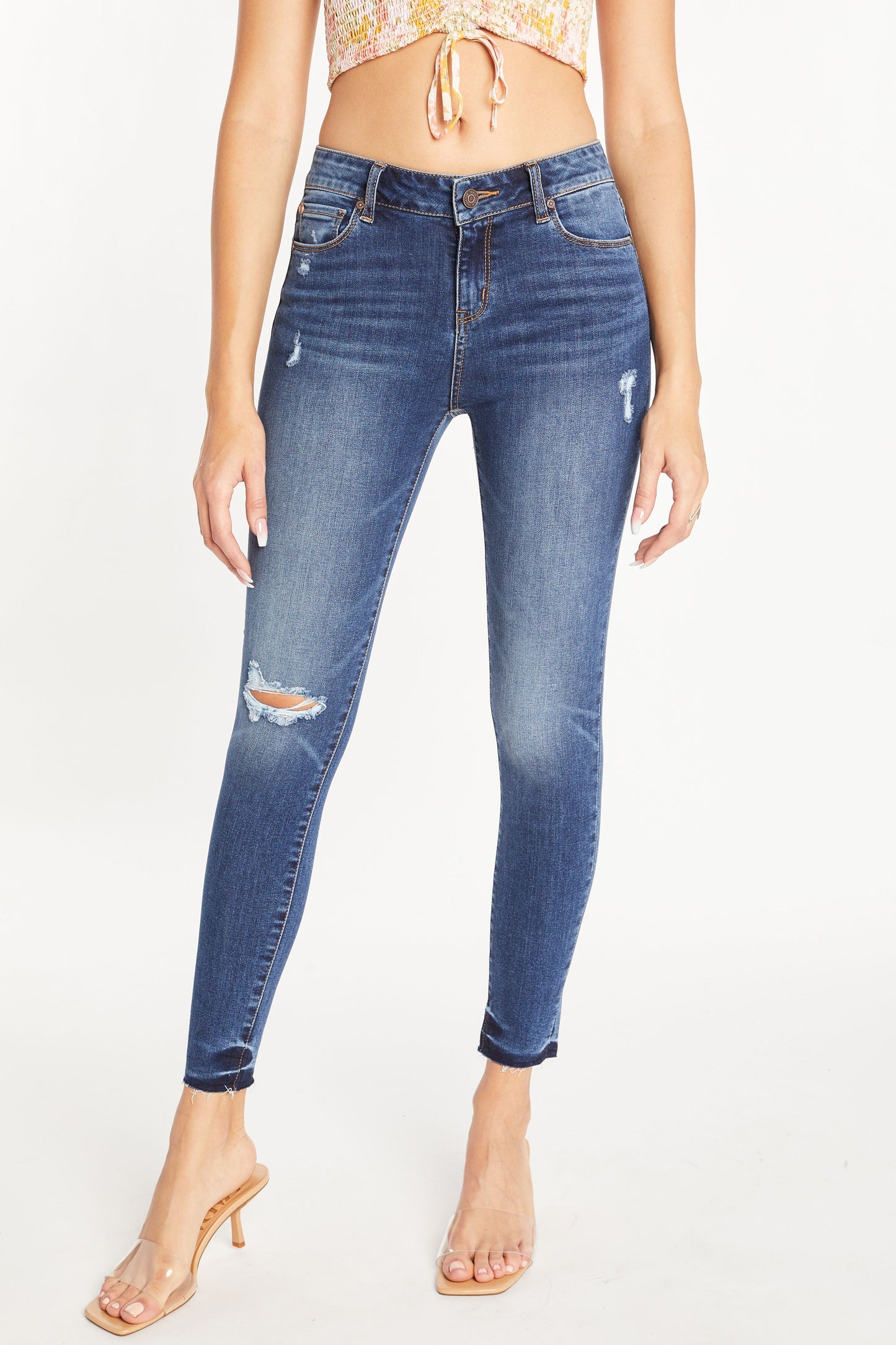 Mid Rise 5 Pocket Ankle Skinny Jeans-2