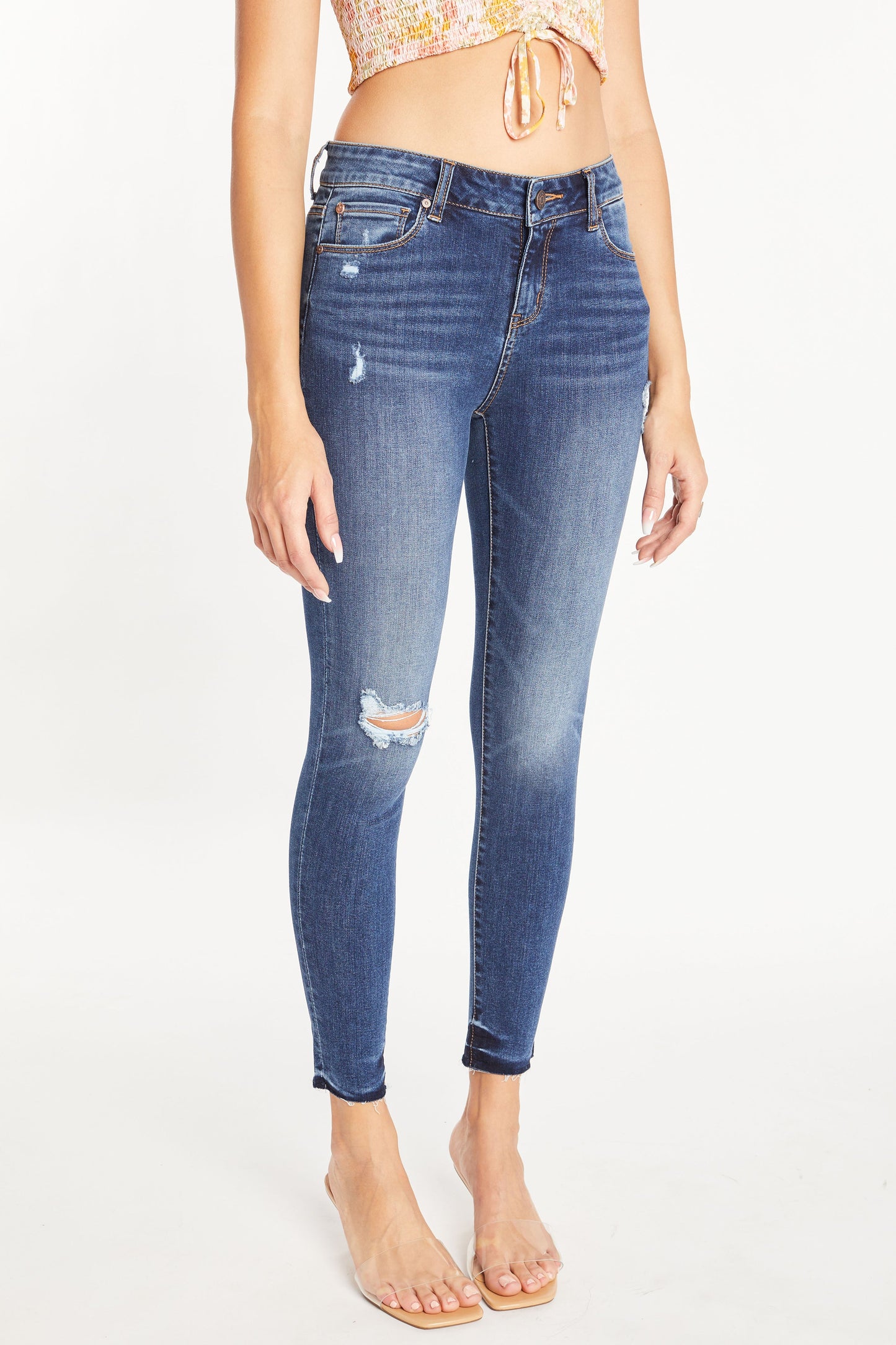 Mid Rise 5 Pocket Ankle Skinny Jeans-3
