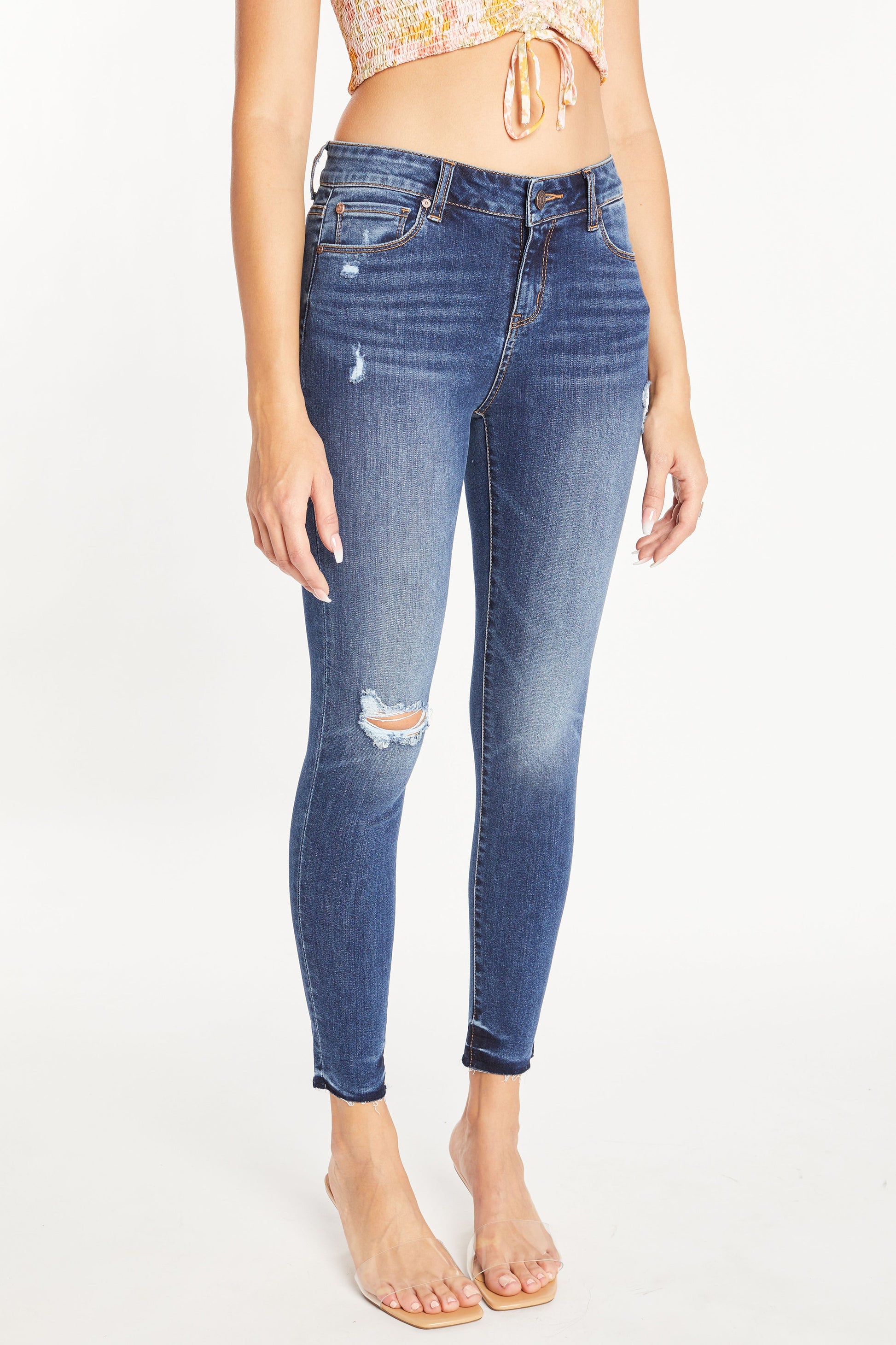 Mid Rise 5 Pocket Ankle Skinny Jeans-3