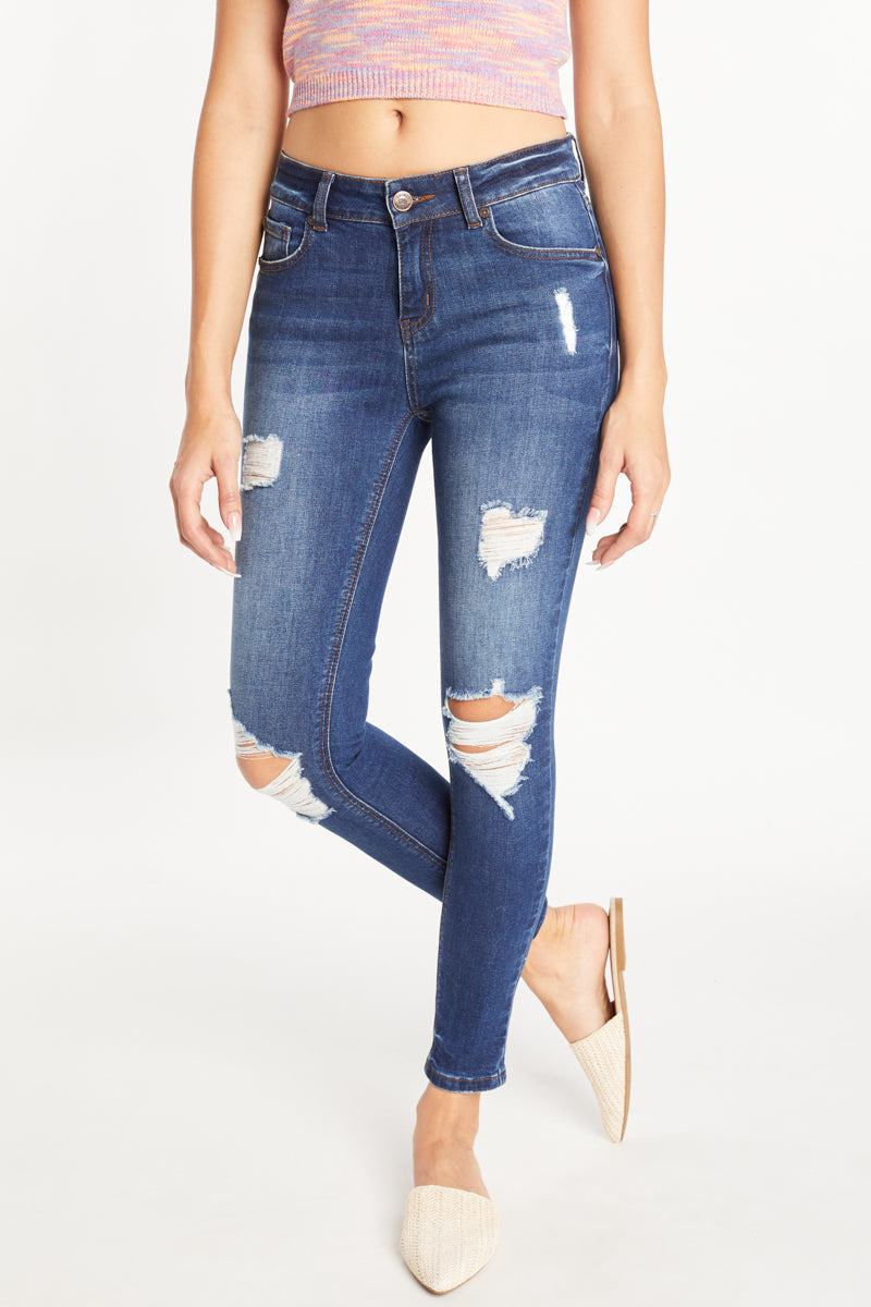 Distressed Denim Skinny Jeans-0