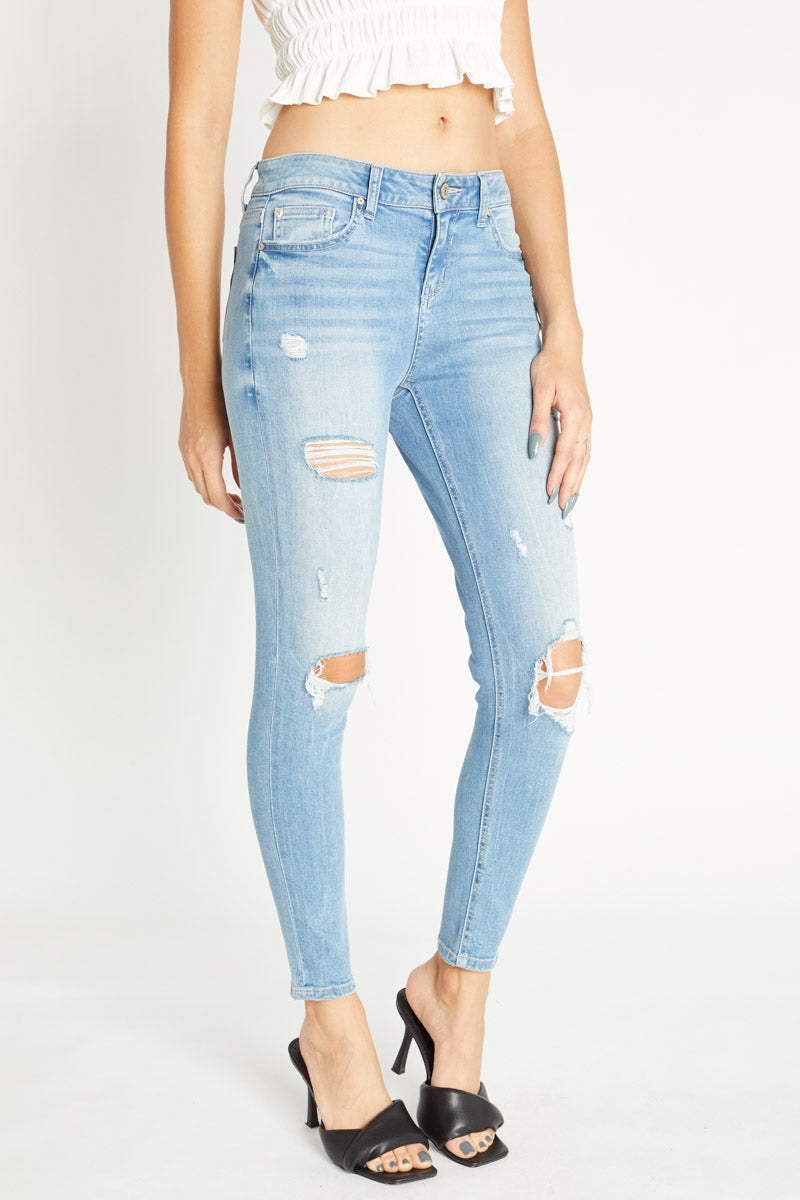 Distressed Mid Rise Ankle Skinny Jeans-3