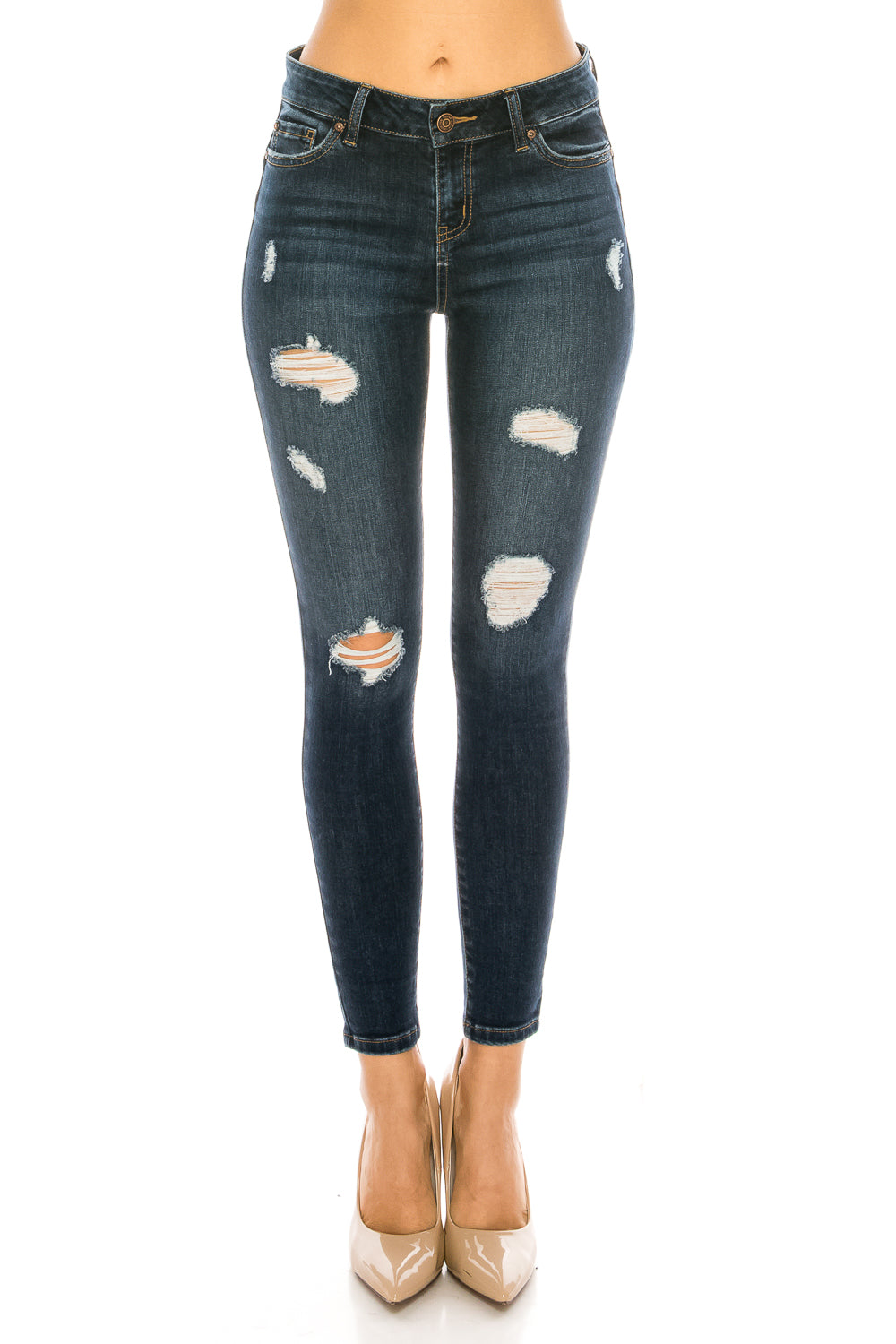 Mid Rise Destructed Skinny Jeans-3