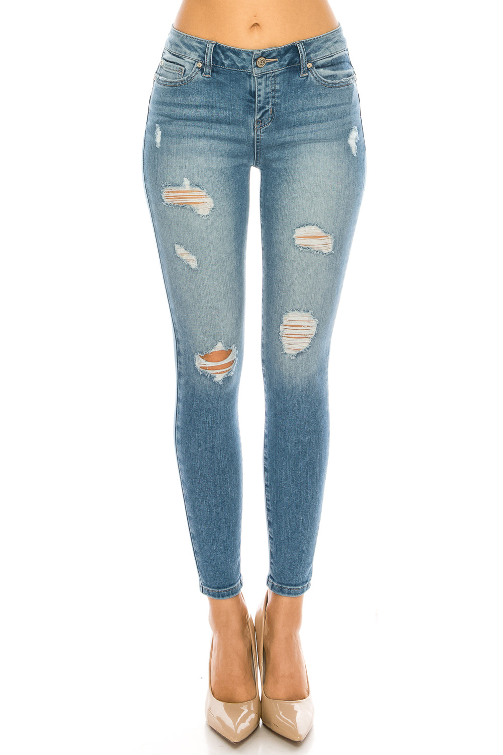 Mid Rise Destructed Skinny Jeans-3