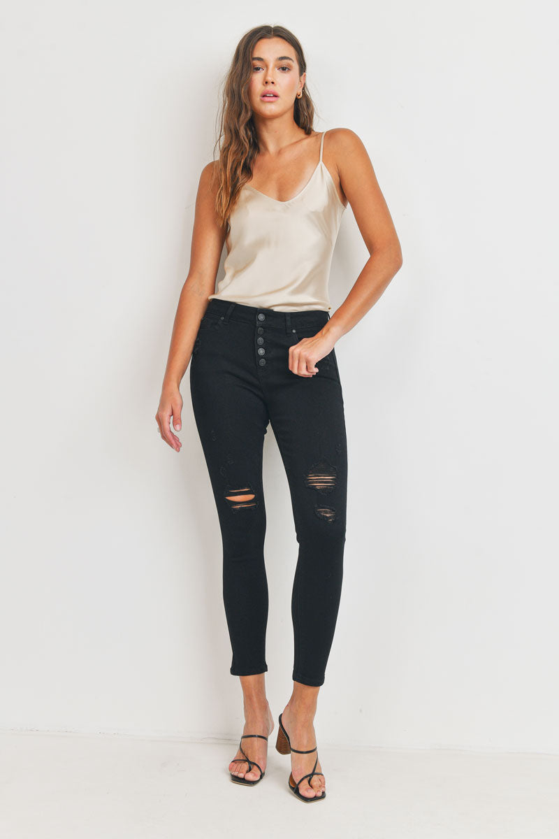 High Rise Destructed Skinny Jeans-0