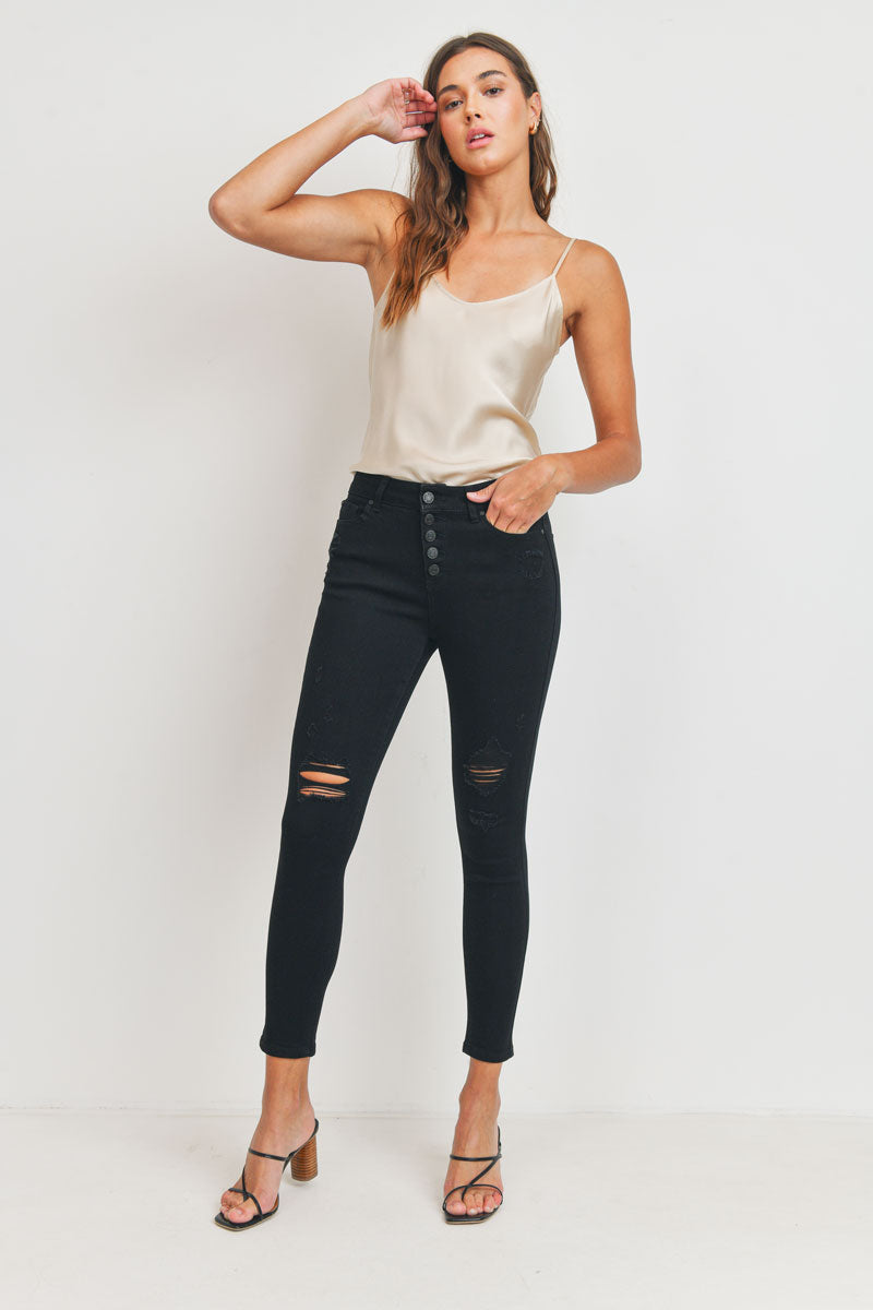 High Rise Destructed Skinny Jeans-3