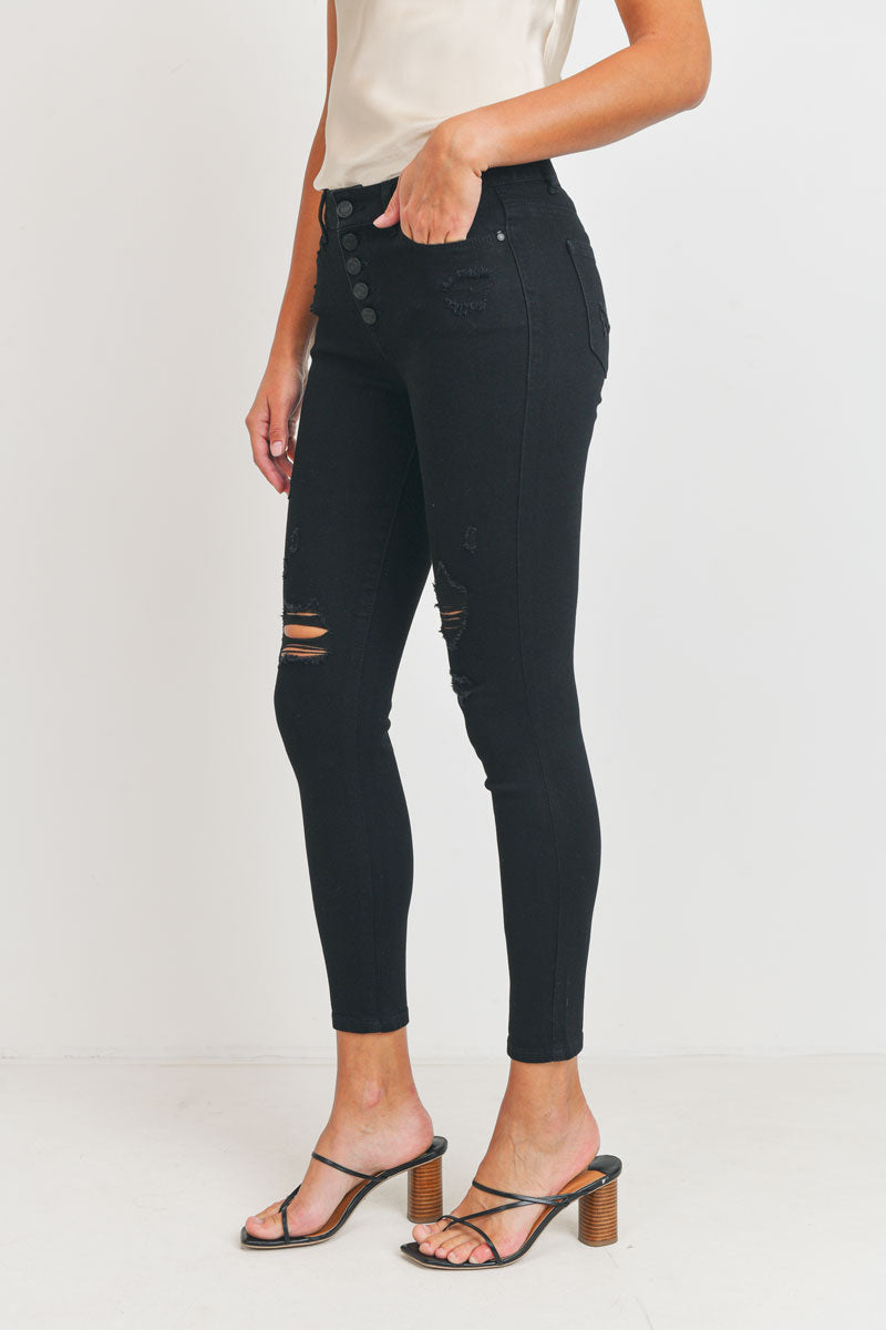 High Rise Destructed Skinny Jeans-1