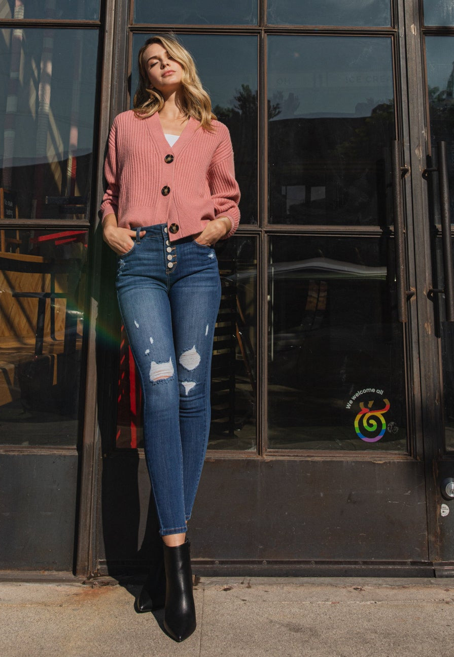 High Rise Destructed Skinny Jeans-1