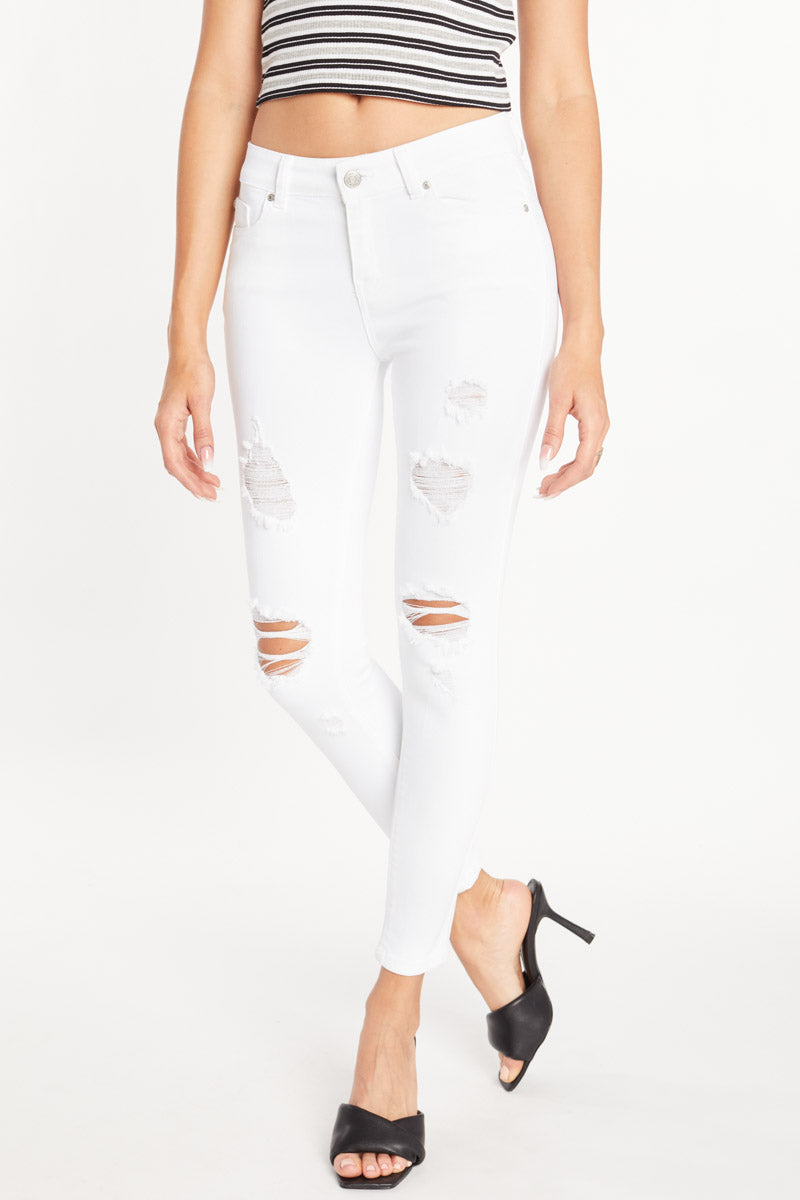 Mid Rise Destructed Ankle Skinny Jeans-0