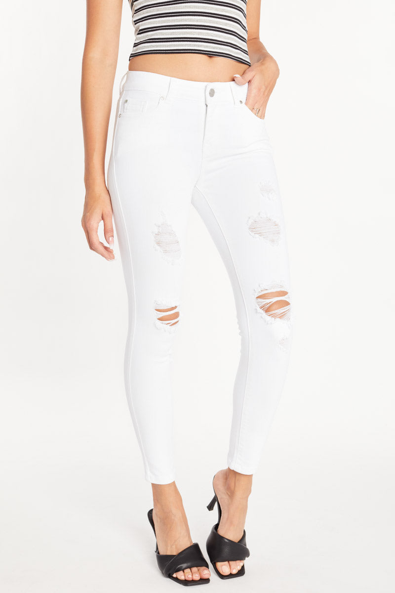 Mid Rise Destructed Ankle Skinny Jeans-3