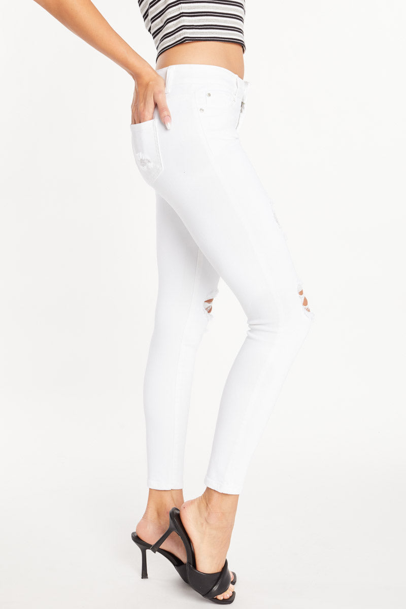 Mid Rise Destructed Ankle Skinny Jeans-4