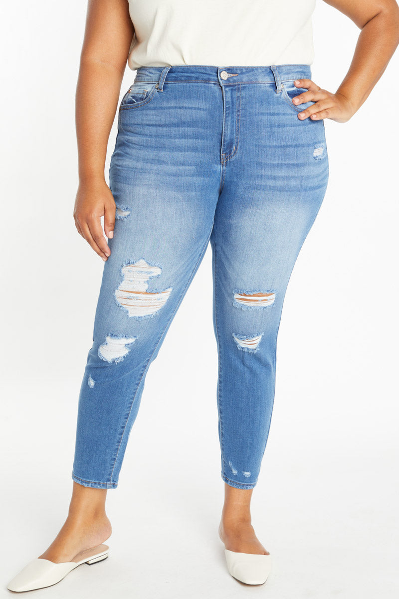 High Rise Destructed Ankle Skinny-0