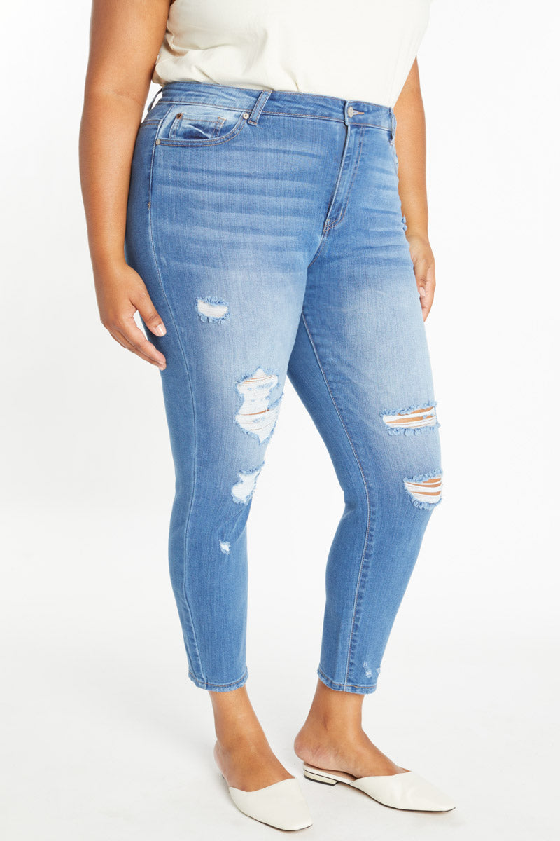 High Rise Destructed Ankle Skinny-1
