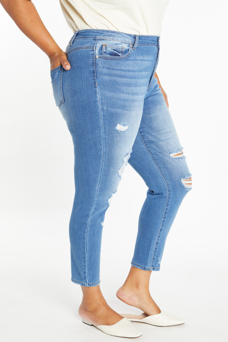 High Rise Destructed Ankle Skinny-3