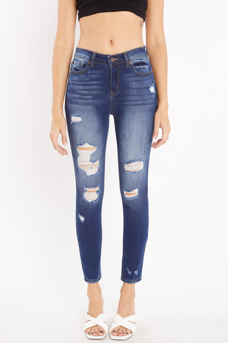 High Rise Destructed Ankle Skinny Jeans-0