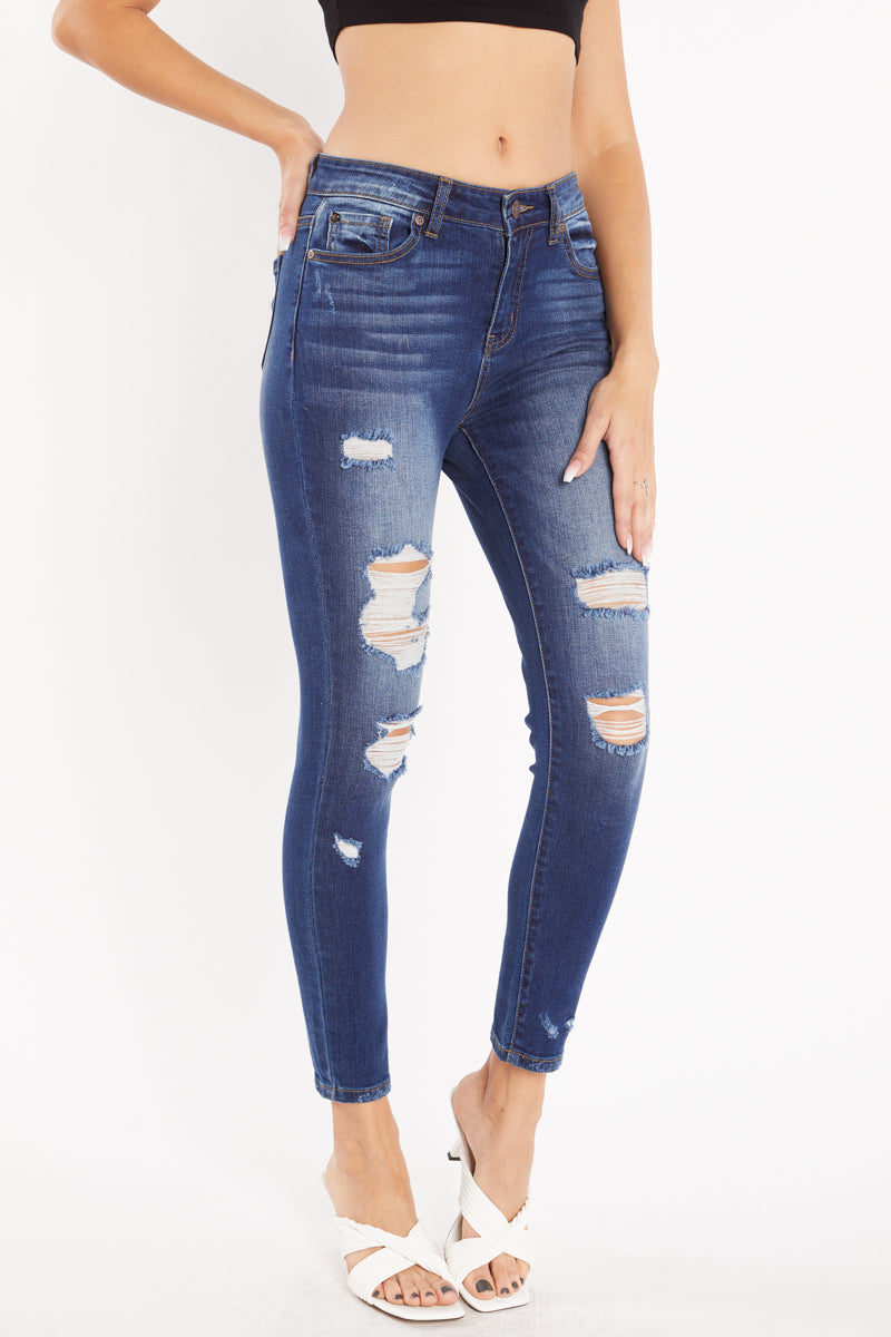 High Rise Destructed Ankle Skinny Jeans-2