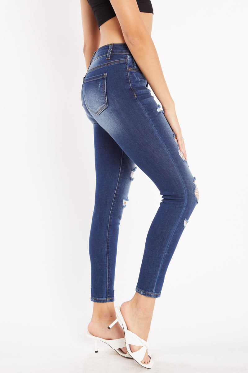 High Rise Destructed Ankle Skinny Jeans-3