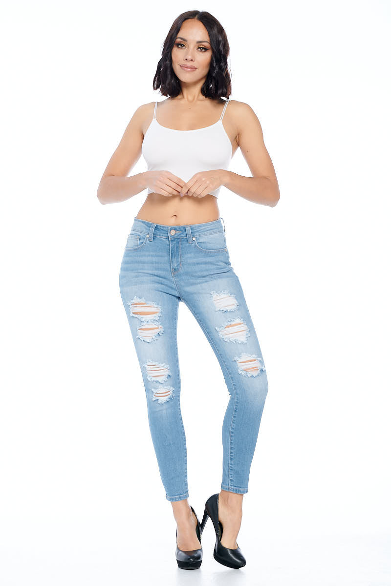 High Rise Destructed Ankle Skinny Jeans-0