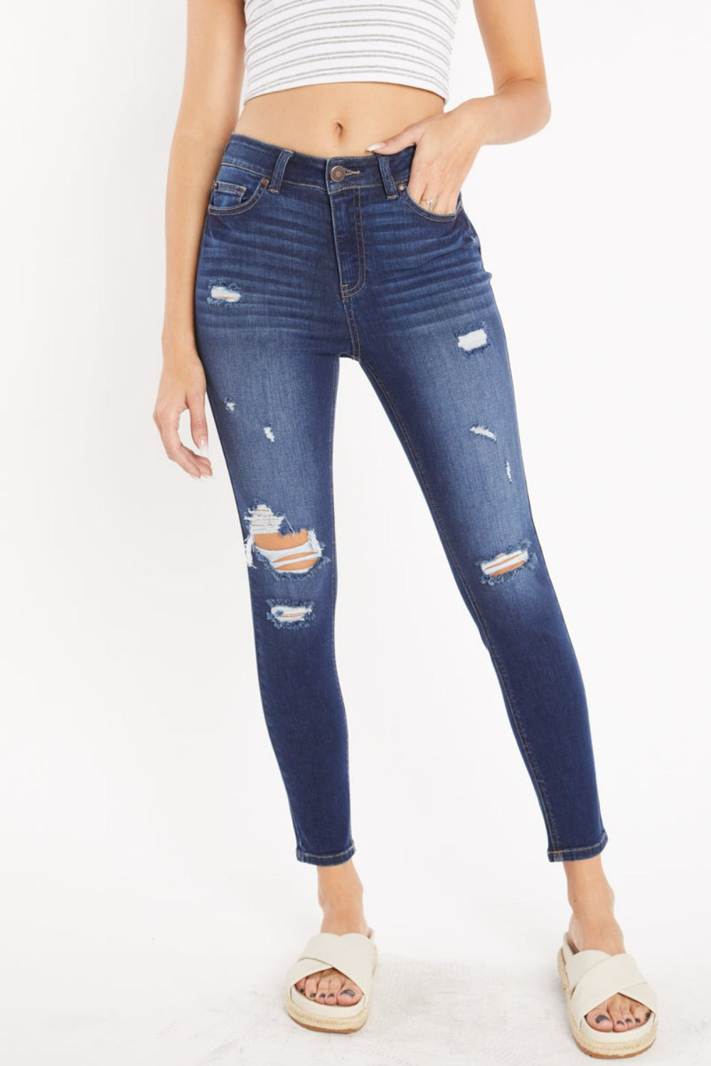 High Rise Destructed Skinny Jeans-0