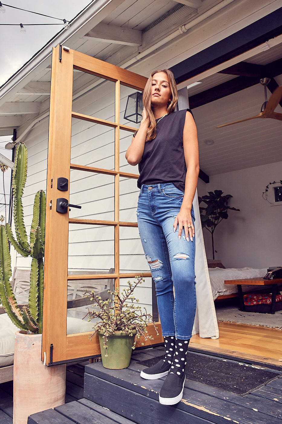 High Rise Destructed Skinny Jeans-1