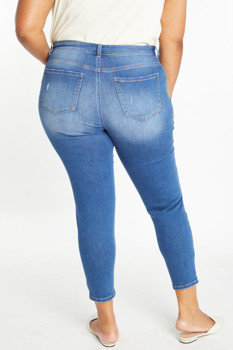 High Rise Ankle Skinny Jeans with 5 Exposed Button-2