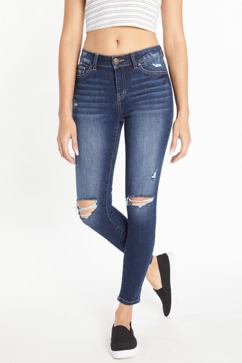 High Rise Destructed Skinny Jeans-0